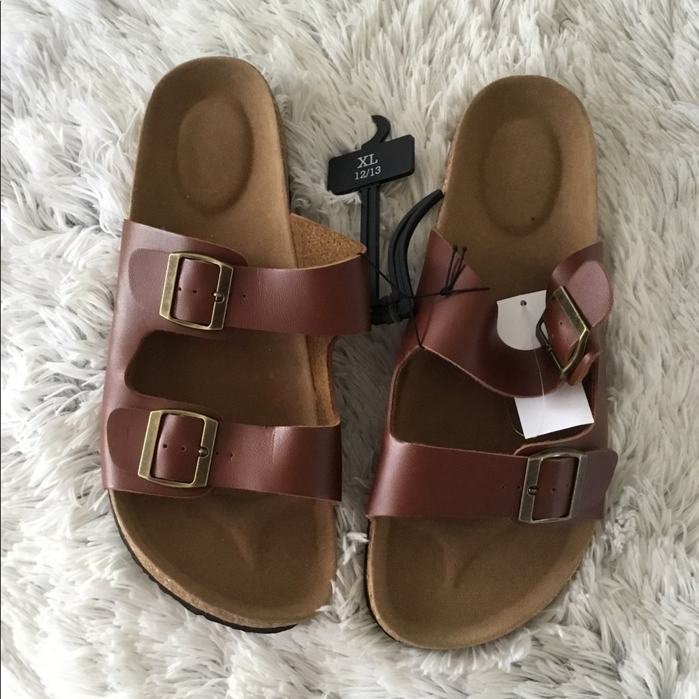 Mens sandals size XL Caramel straps double buckle